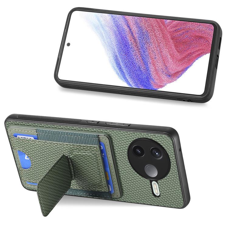 For Redmi K80 / Poco F7 Pro Carbon Fiber Fold Stand Elastic Card Bag Phone Case
