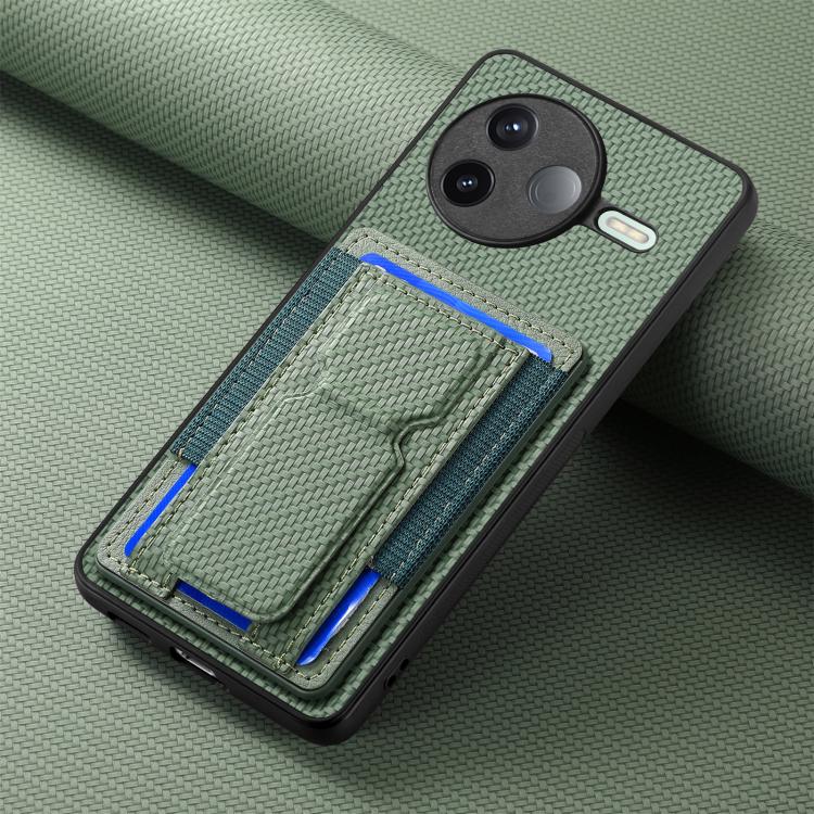 For Redmi K80 / Poco F7 Pro Carbon Fiber Fold Stand Elastic Card Bag Phone Case