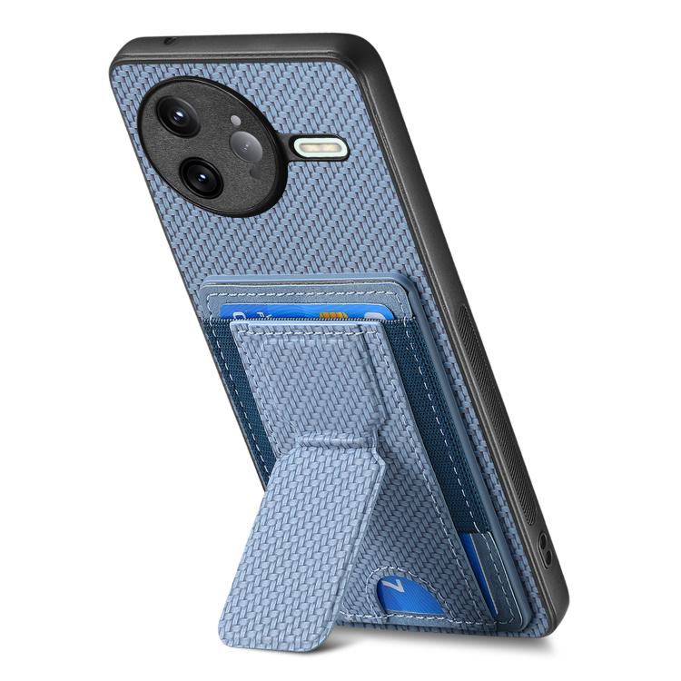 For Redmi K80 Pro / Poco F7 Ultra Carbon Fiber Fold Stand Elastic Card Bag Phone Case