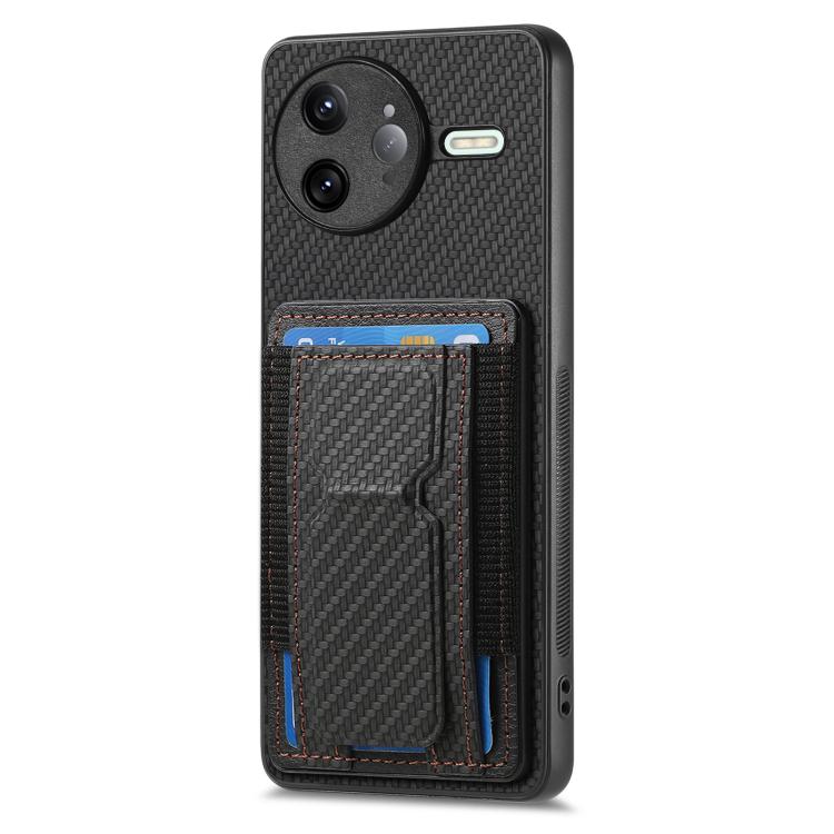 For Redmi K80 Pro / Poco F7 Ultra Carbon Fiber Fold Stand Elastic Card Bag Phone Case