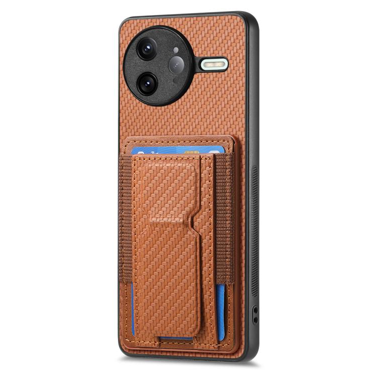 For Redmi K80 Pro / Poco F7 Ultra Carbon Fiber Fold Stand Elastic Card Bag Phone Case