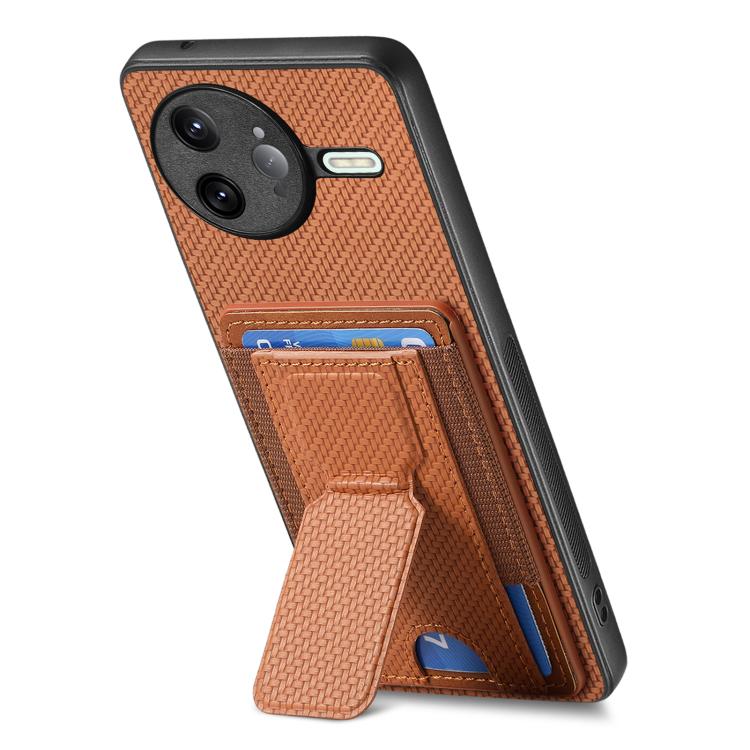 For Redmi K80 Pro / Poco F7 Ultra Carbon Fiber Fold Stand Elastic Card Bag Phone Case