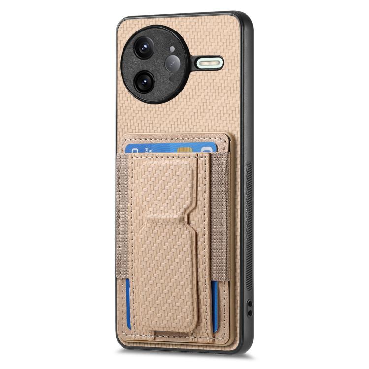 For Redmi K80 Pro / Poco F7 Ultra Carbon Fiber Fold Stand Elastic Card Bag Phone Case