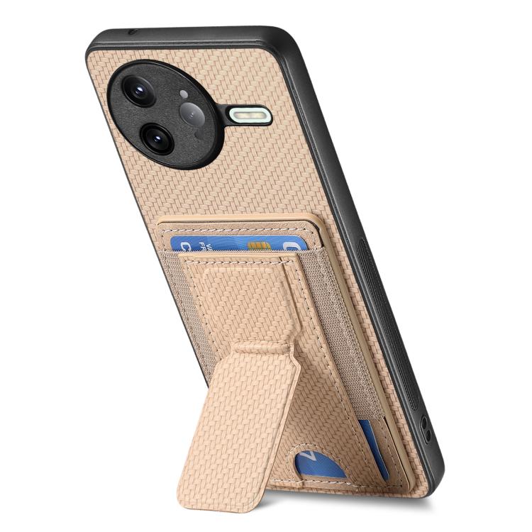For Redmi K80 Pro / Poco F7 Ultra Carbon Fiber Fold Stand Elastic Card Bag Phone Case