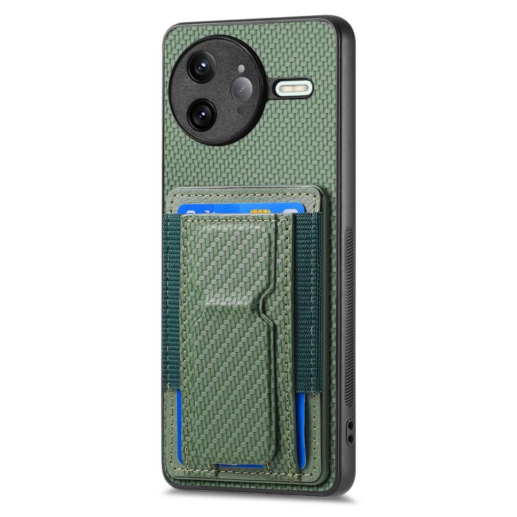 For Redmi K80 Pro / Poco F7 Ultra Carbon Fiber Fold Stand Elastic Card Bag Phone Case