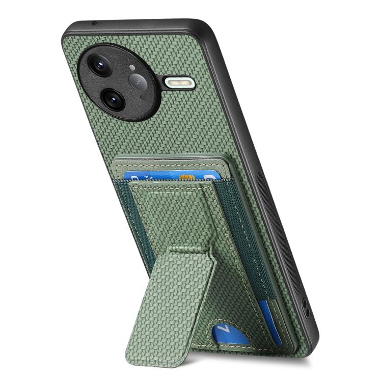 For Redmi K80 Pro / Poco F7 Ultra Carbon Fiber Fold Stand Elastic Card Bag Phone Case