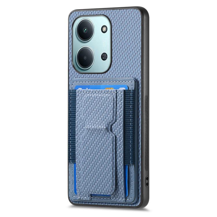 For Redmi 15C 5G / 4G Glodal 171mm Carbon Fiber Fold Stand Elastic Card Bag Phone Case