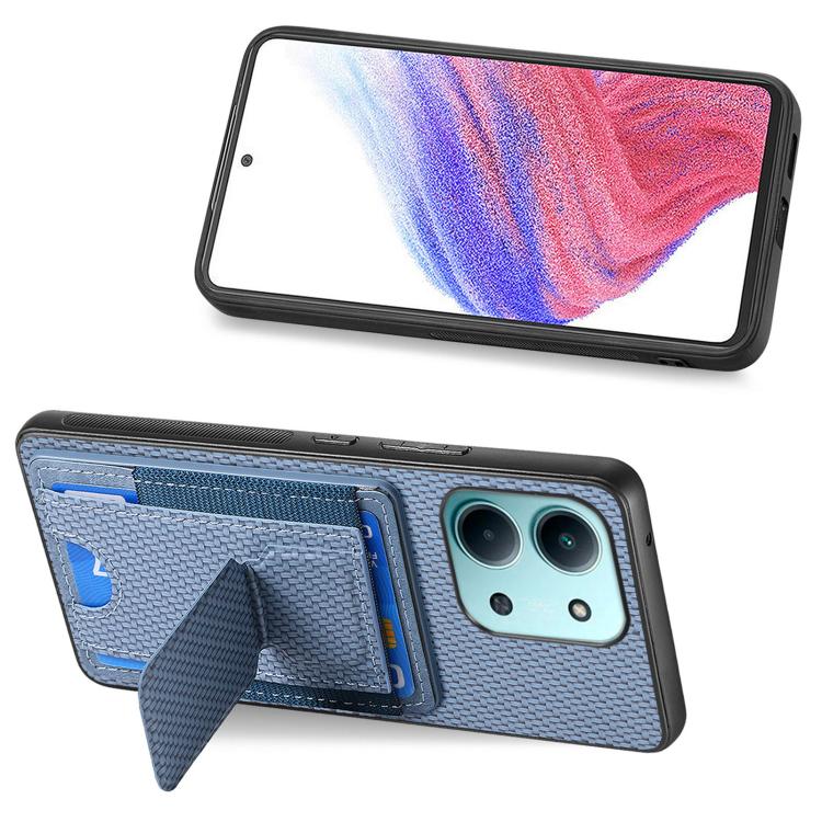 For Redmi 15C 5G / 4G Glodal 171mm Carbon Fiber Fold Stand Elastic Card Bag Phone Case