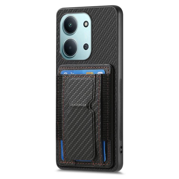 For Redmi 15C 5G / 4G Glodal 171mm Carbon Fiber Fold Stand Elastic Card Bag Phone Case