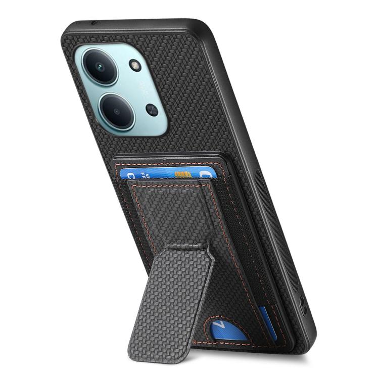 For Redmi 15C 5G / 4G Glodal 171mm Carbon Fiber Fold Stand Elastic Card Bag Phone Case