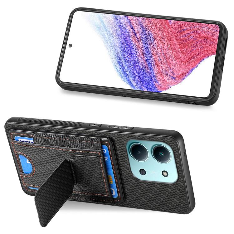 For Redmi 15C 5G / 4G Glodal 171mm Carbon Fiber Fold Stand Elastic Card Bag Phone Case