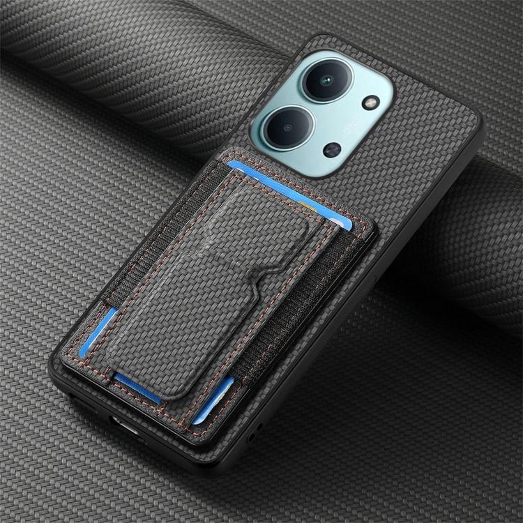 For Redmi 15C 5G / 4G Glodal 171mm Carbon Fiber Fold Stand Elastic Card Bag Phone Case