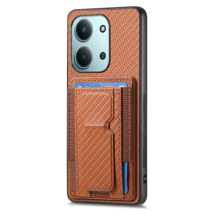 For Redmi 15C 5G / 4G Glodal 171mm Carbon Fiber Fold Stand Elastic Card Bag Phone Case