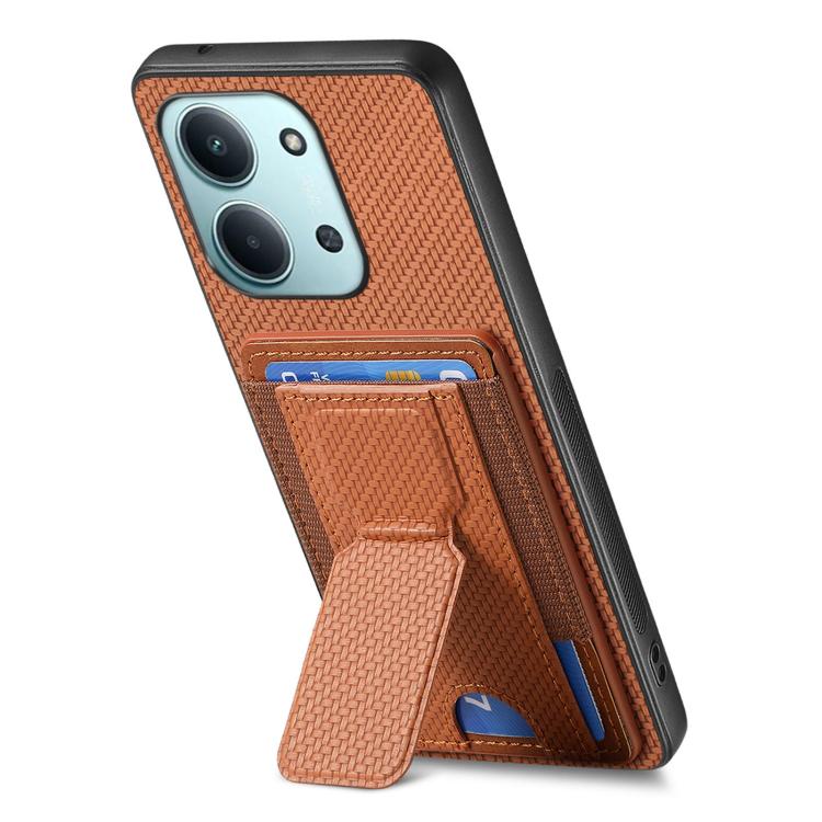 For Redmi 15C 5G / 4G Glodal 171mm Carbon Fiber Fold Stand Elastic Card Bag Phone Case