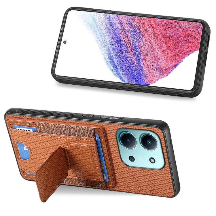 For Redmi 15C 5G / 4G Glodal 171mm Carbon Fiber Fold Stand Elastic Card Bag Phone Case