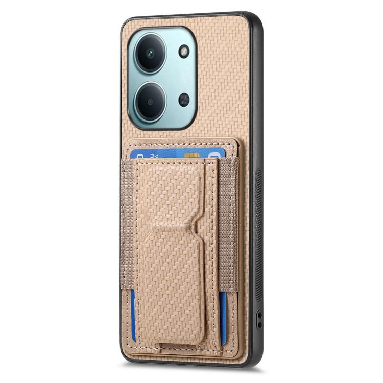 For Redmi 15C 5G / 4G Glodal 171mm Carbon Fiber Fold Stand Elastic Card Bag Phone Case