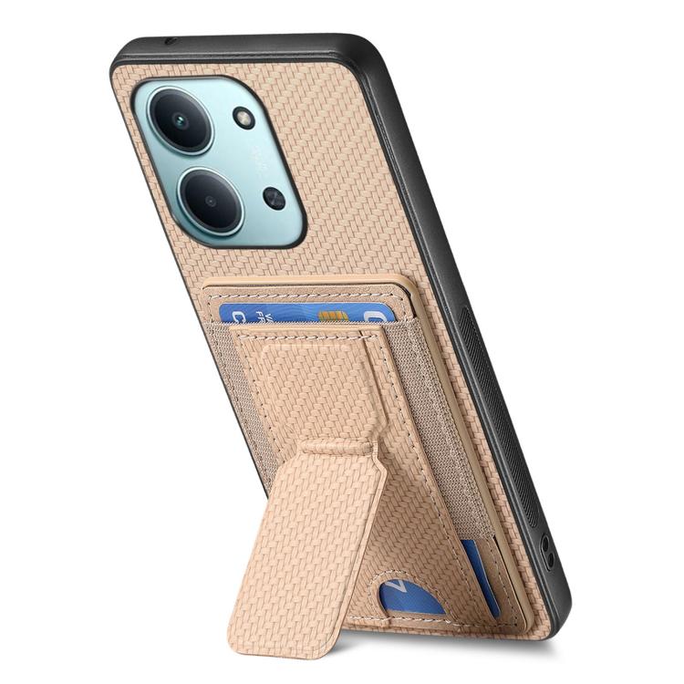 For Redmi 15C 5G / 4G Glodal 171mm Carbon Fiber Fold Stand Elastic Card Bag Phone Case
