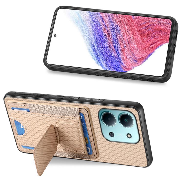 For Redmi 15C 5G / 4G Glodal 171mm Carbon Fiber Fold Stand Elastic Card Bag Phone Case