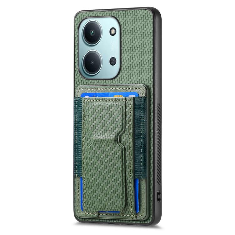 For Redmi 15C 5G / 4G Glodal 171mm Carbon Fiber Fold Stand Elastic Card Bag Phone Case