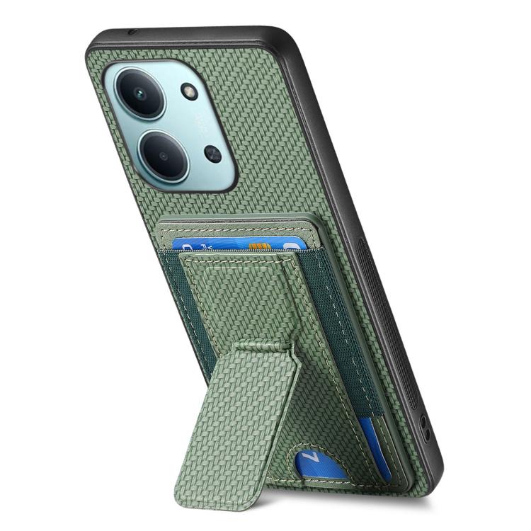 For Redmi 15C 5G / 4G Glodal 171mm Carbon Fiber Fold Stand Elastic Card Bag Phone Case