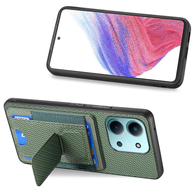 For Redmi 15C 5G / 4G Glodal 171mm Carbon Fiber Fold Stand Elastic Card Bag Phone Case