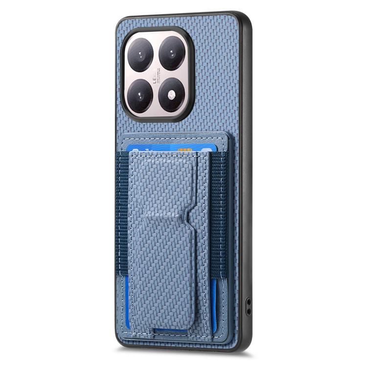 For Xiaomi 15T Carbon Fiber Fold Stand Elastic Card Bag Phone Case