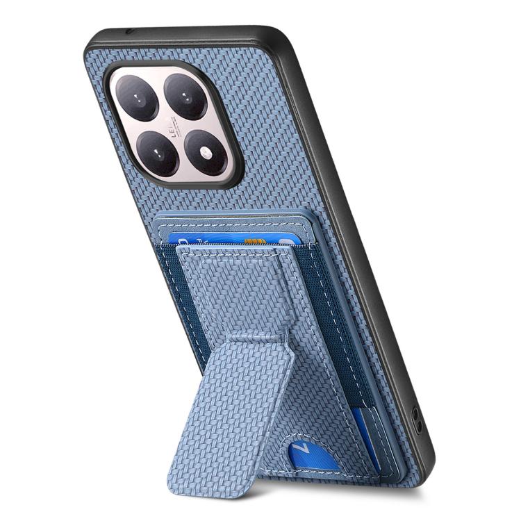 For Xiaomi 15T Carbon Fiber Fold Stand Elastic Card Bag Phone Case