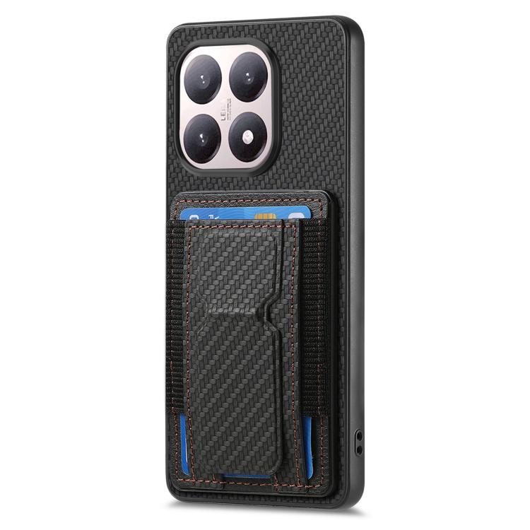 For Xiaomi 15T Carbon Fiber Fold Stand Elastic Card Bag Phone Case