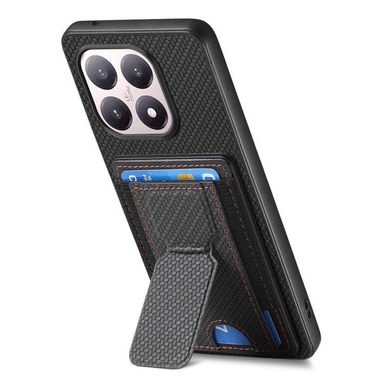 For Xiaomi 15T Carbon Fiber Fold Stand Elastic Card Bag Phone Case