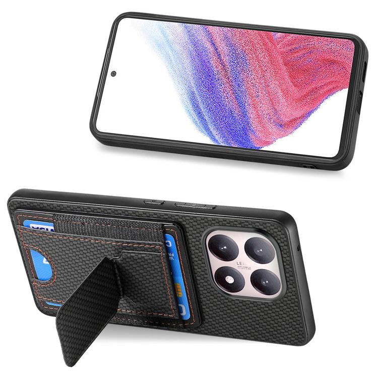 For Xiaomi 15T Carbon Fiber Fold Stand Elastic Card Bag Phone Case