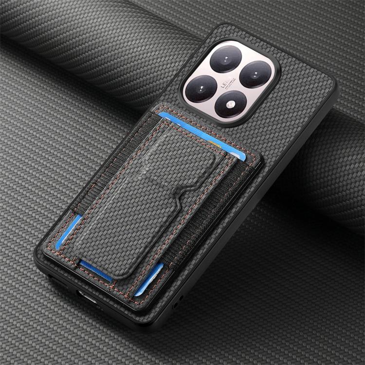 For Xiaomi 15T Carbon Fiber Fold Stand Elastic Card Bag Phone Case