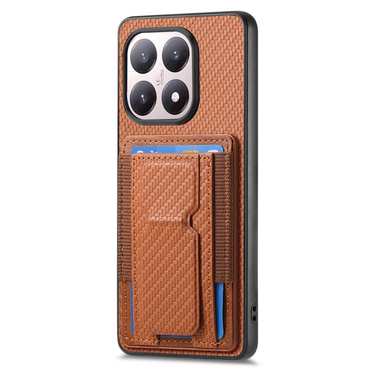 For Xiaomi 15T Carbon Fiber Fold Stand Elastic Card Bag Phone Case