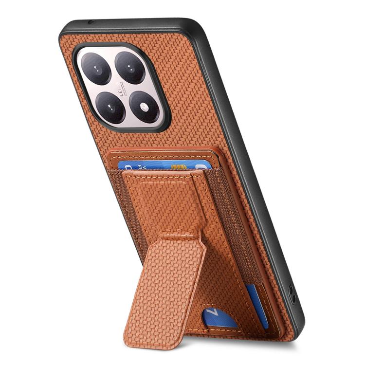 For Xiaomi 15T Carbon Fiber Fold Stand Elastic Card Bag Phone Case