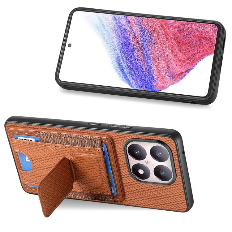 For Xiaomi 15T Carbon Fiber Fold Stand Elastic Card Bag Phone Case