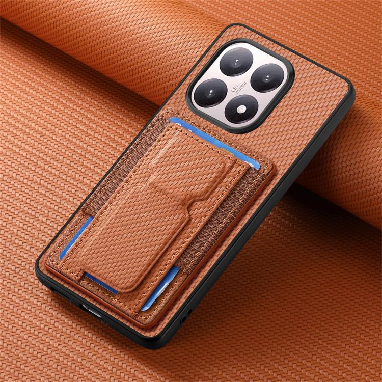 For Xiaomi 15T Carbon Fiber Fold Stand Elastic Card Bag Phone Case