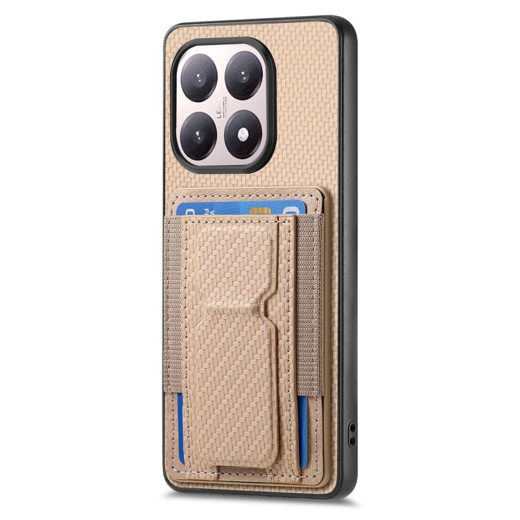 For Xiaomi 15T Carbon Fiber Fold Stand Elastic Card Bag Phone Case