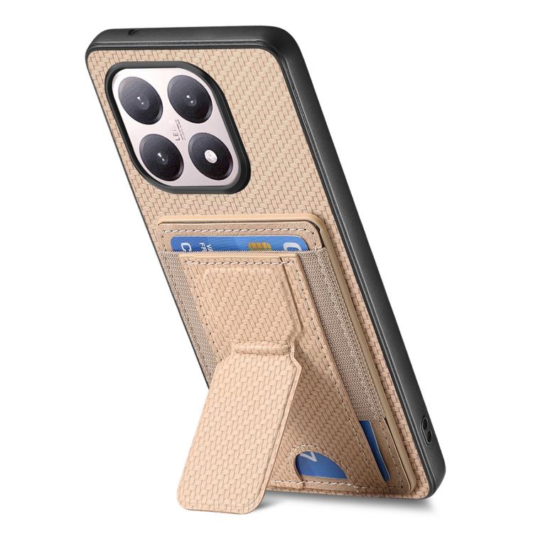 For Xiaomi 15T Carbon Fiber Fold Stand Elastic Card Bag Phone Case
