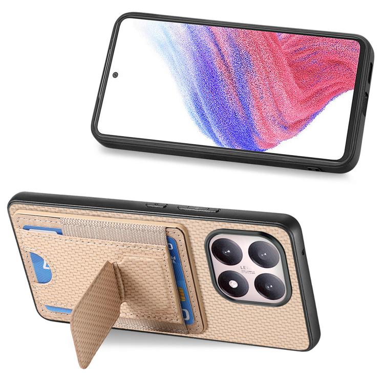 For Xiaomi 15T Carbon Fiber Fold Stand Elastic Card Bag Phone Case