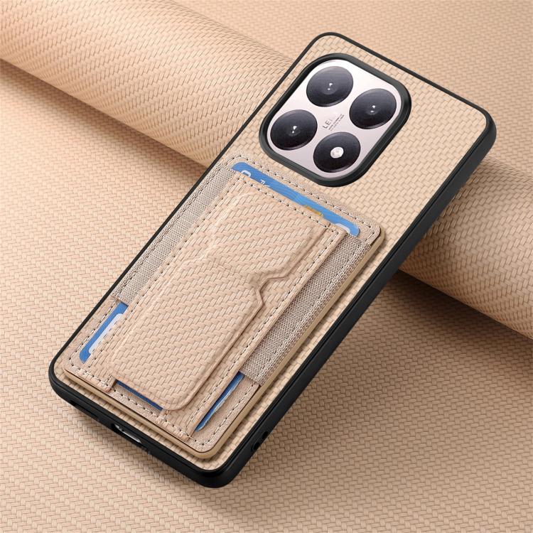 For Xiaomi 15T Carbon Fiber Fold Stand Elastic Card Bag Phone Case
