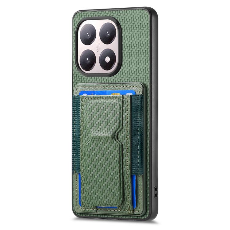 For Xiaomi 15T Carbon Fiber Fold Stand Elastic Card Bag Phone Case