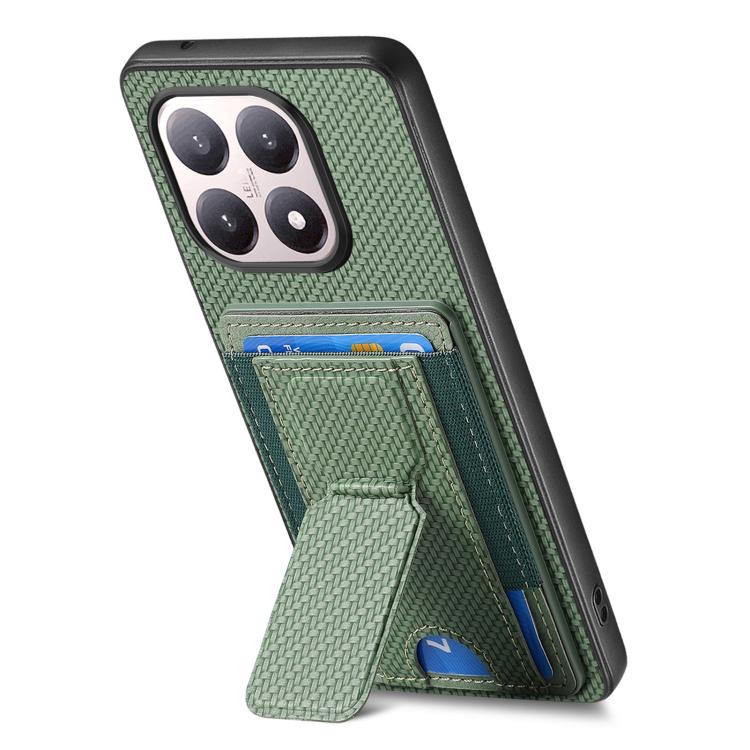 For Xiaomi 15T Carbon Fiber Fold Stand Elastic Card Bag Phone Case