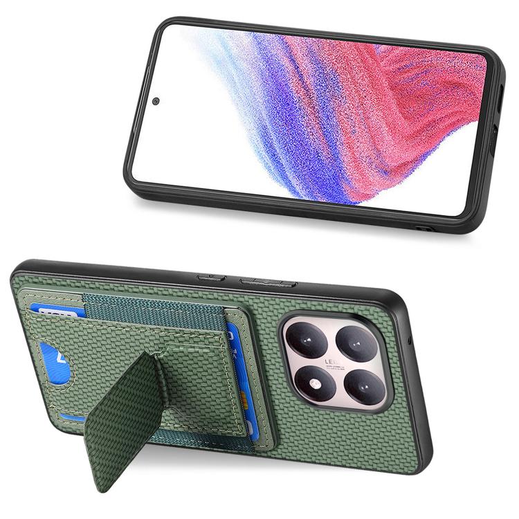 For Xiaomi 15T Carbon Fiber Fold Stand Elastic Card Bag Phone Case
