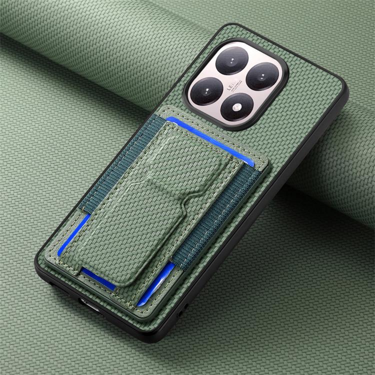 For Xiaomi 15T Carbon Fiber Fold Stand Elastic Card Bag Phone Case