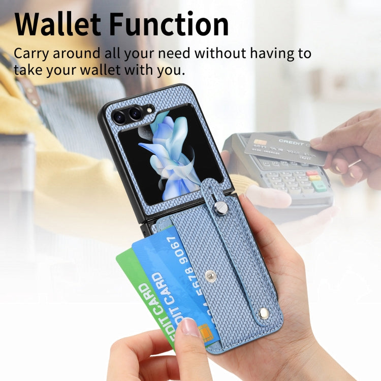 For Samsung Galaxy Z Flip6 / Flip7 FE Carbon Fiber Wristband Wallet Back Phone Case