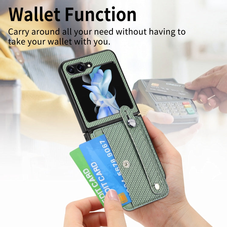 For Samsung Galaxy Z Flip6 / Flip7 FE Carbon Fiber Wristband Wallet Back Phone Case