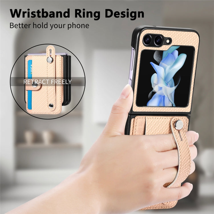 For Samsung Galaxy Z Flip6 / Flip7 FE Carbon Fiber Wristband Wallet Back Phone Case
