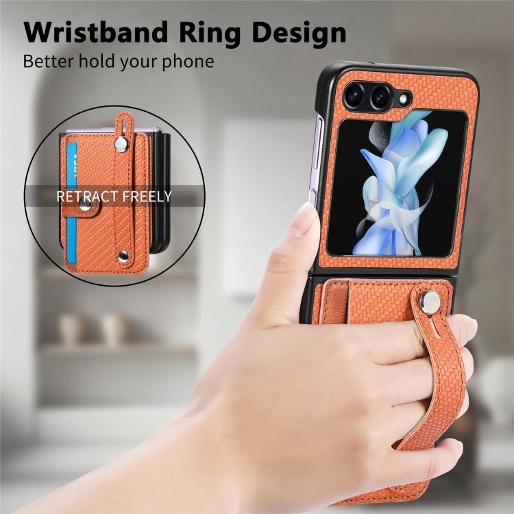 For Samsung Galaxy Z Flip6 / Flip7 FE Carbon Fiber Wristband Wallet Back Phone Case