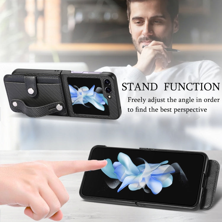 For Samsung Galaxy Z Flip6 / Flip7 FE Carbon Fiber Wristband Wallet Back Phone Case