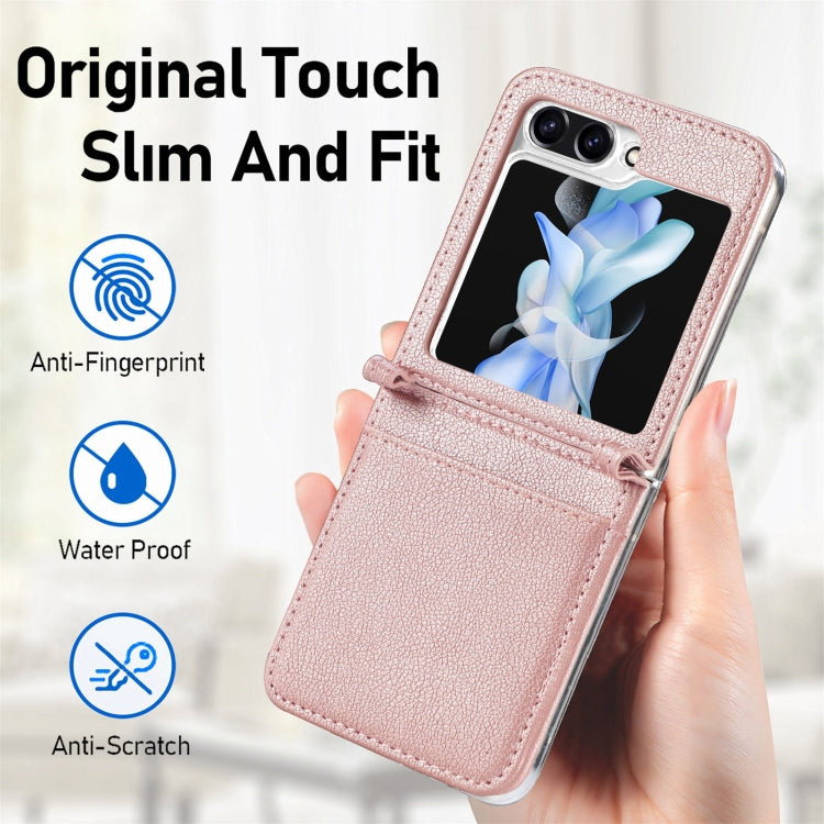 For Samsung Galaxy Z Flip6 / Flip7 FE Litchi Texture PU Card Fold Back Phone Case