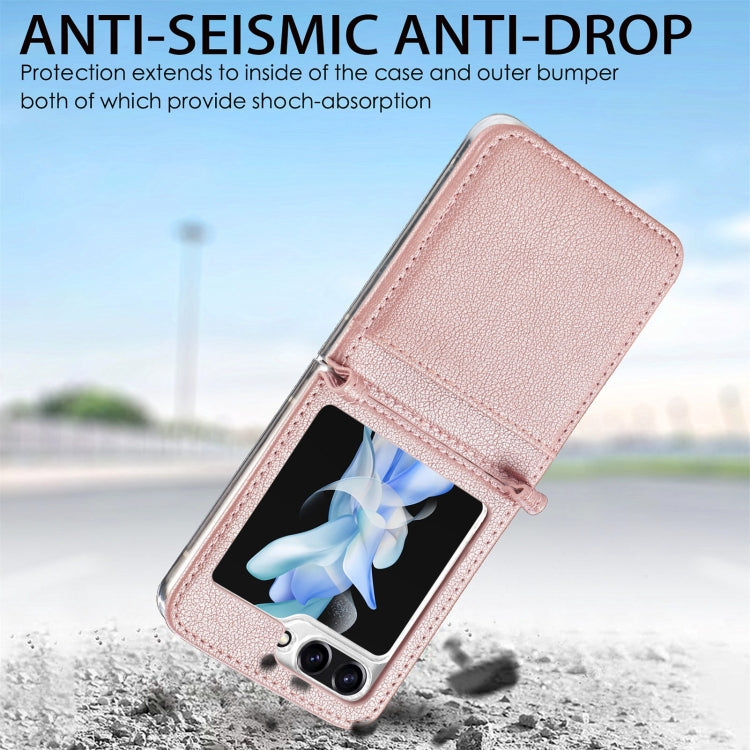 For Samsung Galaxy Z Flip6 / Flip7 FE Litchi Texture PU Card Fold Back Phone Case